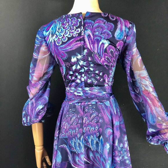 blue polyester chiffon / garden cocktail party dre - Picture 3 of 9